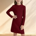 thumbnail image 2 of vigerkar Girls Long Sleeve Knit Ribbed Dress Kids Casual Crewneck A-Line Trendy Spring Dress Comfort Soft School Dance Dresses (Wine, 10-11 Years), 2 of 5