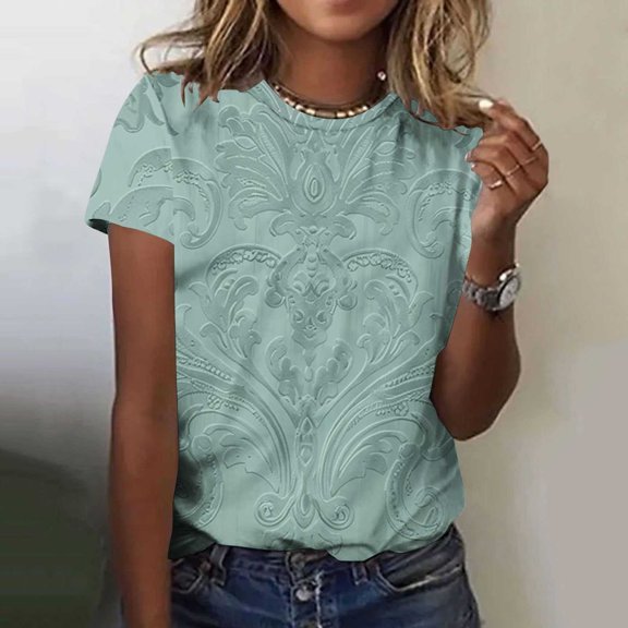 Xuyuer T Shirts for Women Summer Short Sleeve Crewneck Casual Cute Graphic Basic Tees Tops Summer Short Sleeve Crew Neck Shirts Dressy Casual Blouses for Women S-5XL