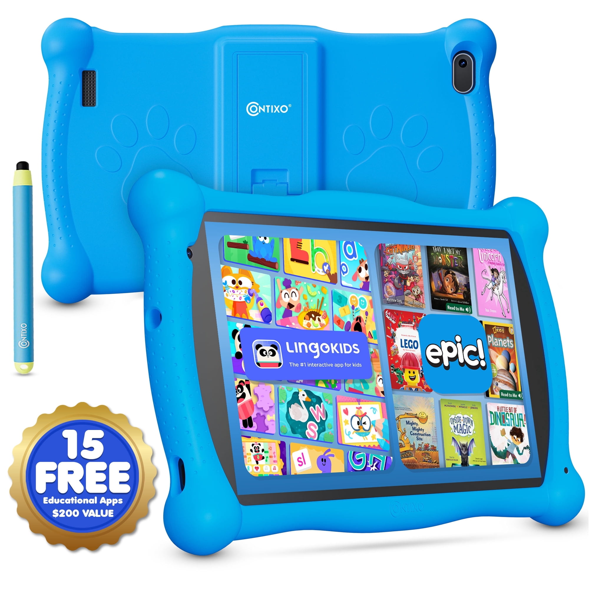 Contixo 7-Inch Kids Tablets, Educational Android Tablet with Stylus and Kickstand Case, 32GB, Ages 3-12, Blue