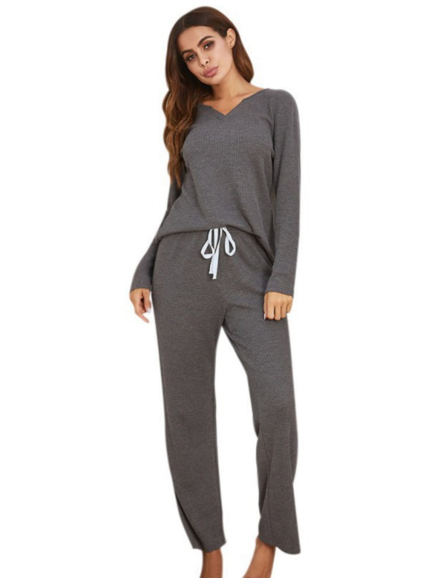 Women Loungewear Sets 2 Piece pj Sets,Long Sleeved V Neck Sweatshirt with  Drawstring Pajamas Sweatpants Sets,Winter Indoor Sleepwear Sweatsuits  Casual Joggers Pullover Outfit Workout Track Sui,Blue 