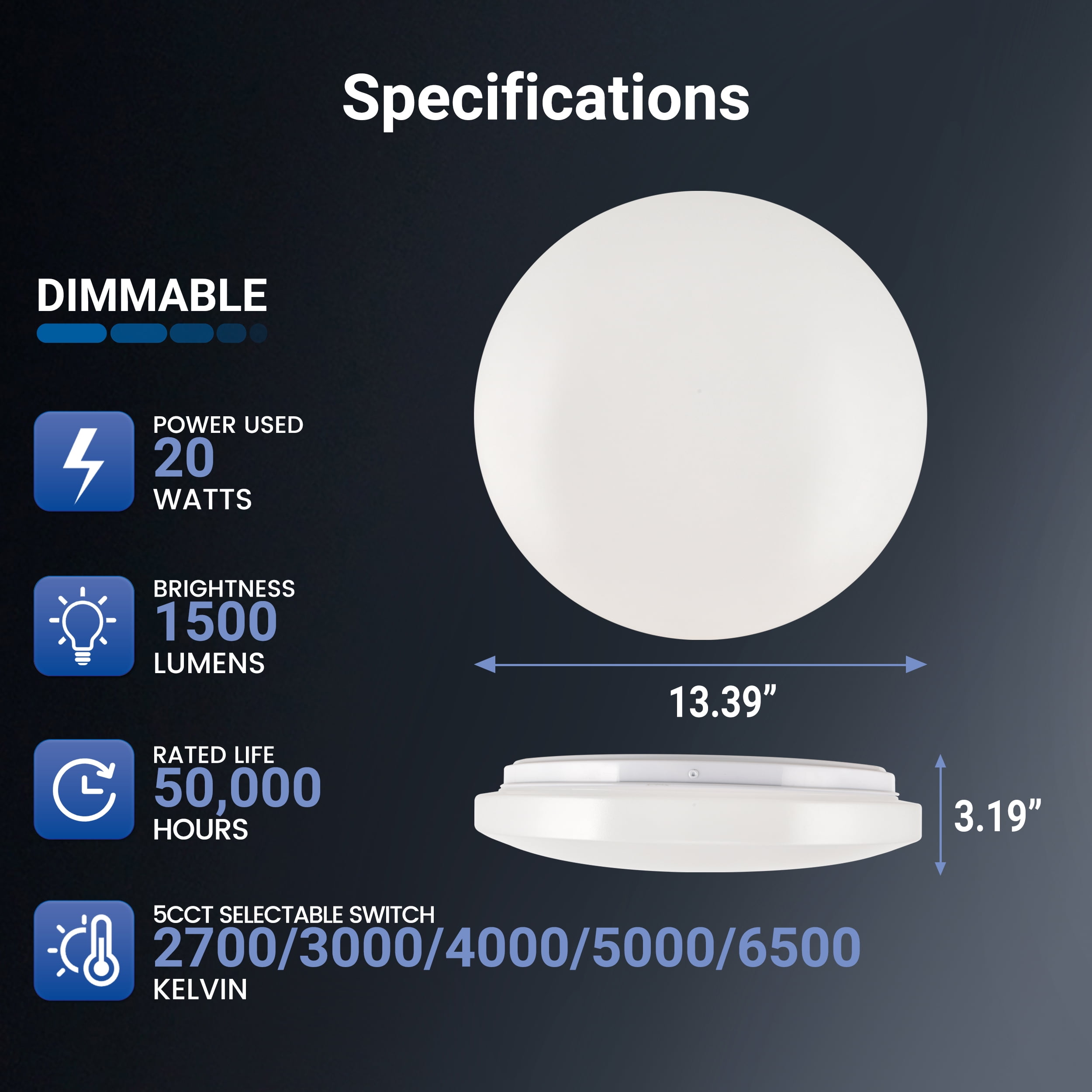 Mainstays 13 Inch Flush Mount LED Ceiling Light with 5CCT Selectable Color Temperatures (2 Pack)