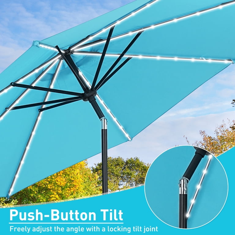 10 Ft Blue Round Patio Umbrella with Solar LED Lights photo 4