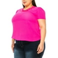 thumbnail image 3 of Women's Plus Size Short Sleeve Top with Puff Sleeves Lace Accent Round Neck, 3 of 5