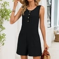 thumbnail image 4 of Women's Sleeveless Button Front Romper with Pockets Casual Summer Loose Fit Short Jumpsuit, 4 of 6