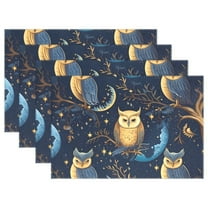Retro Owls on Trees 4 PCs Placemats Set Linen Non-Slip Table Mat Rectangular Washable for Dining Kitchen Party 12"x18"