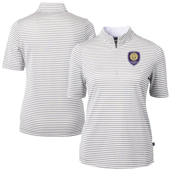 Women's-Cutter & Buck  Gray Orlando City SC Virtue Eco Pique Stripe Recycled Quarter-Zip Top