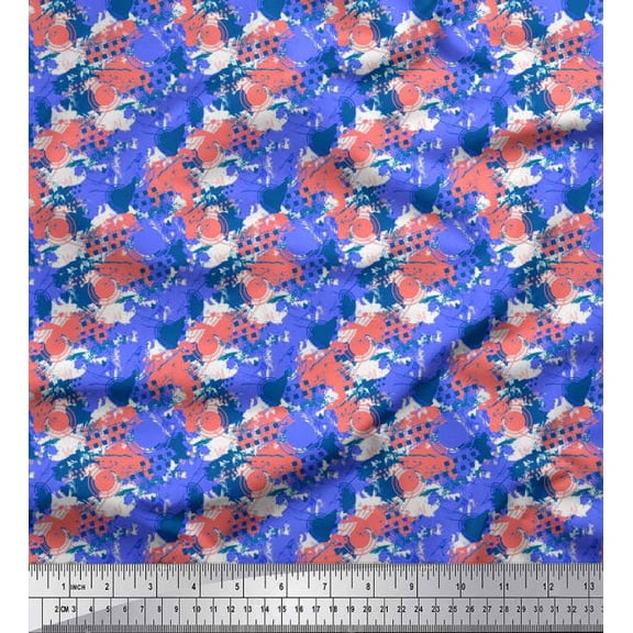 Soimoi Cotton Voile Fabric circle & brush stroke Abstract Printed Craft Fabric by the Yard 56 Inch Wide