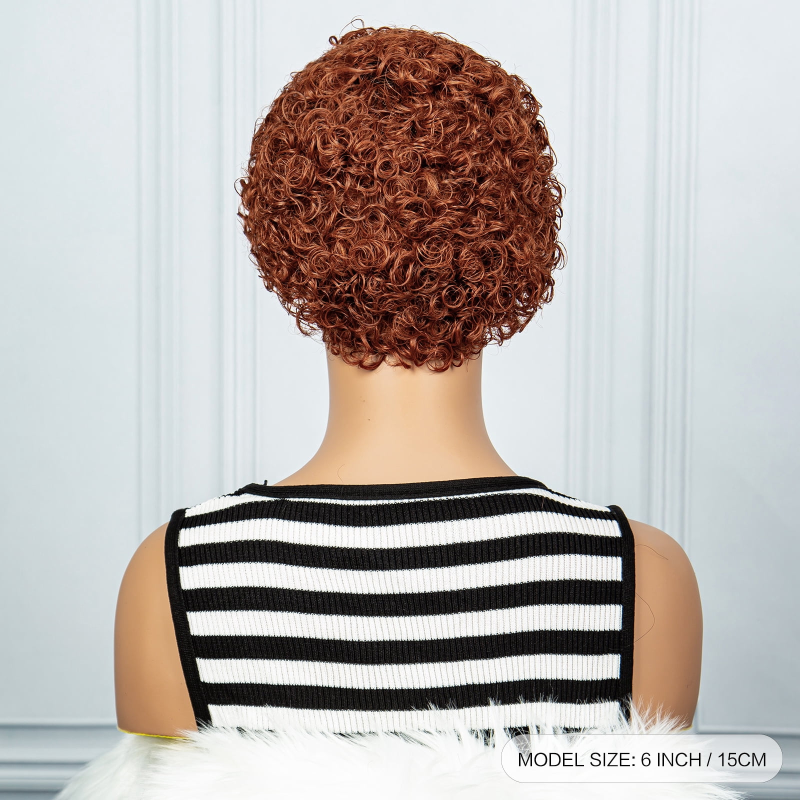 Short Curly Human Hair Wigs Pixie Cut Brazilian Remy Short Wigs Full Machine Made Human Hair 350# Color 180% Density Curly Wig for Women