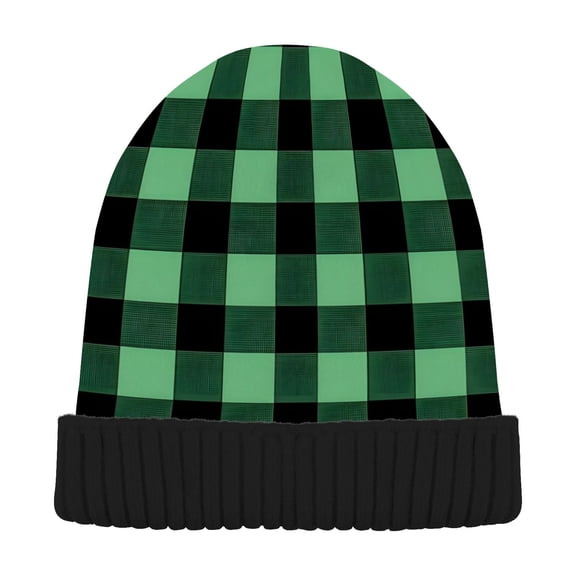 joogoo Green Checkered Grid Art Pattern Beanie Hats Men Women Cuffed Skull Cap Winter Warm Knit Thick Beanies