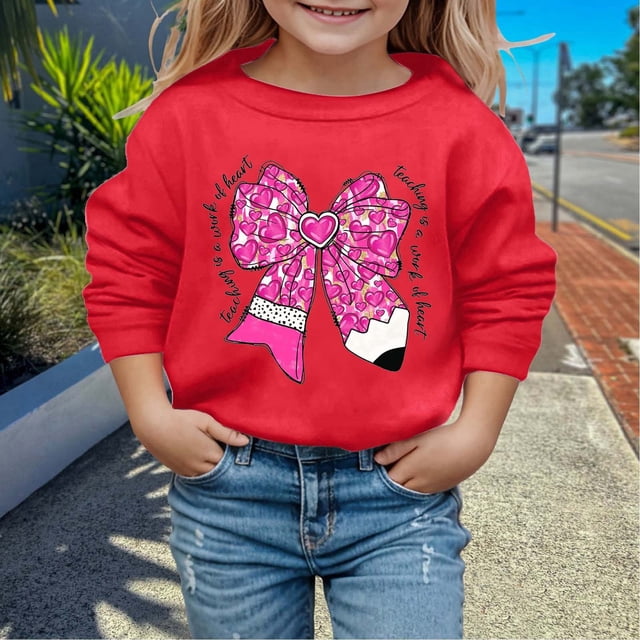 Chandail pour Fille à Manches Longues, Chandail Imprimé, Chandail à Col Rond pour Filles, Hauts à Enfiler, Vêtements d'Automne, Vêtements pour Fille 5-6 Ans