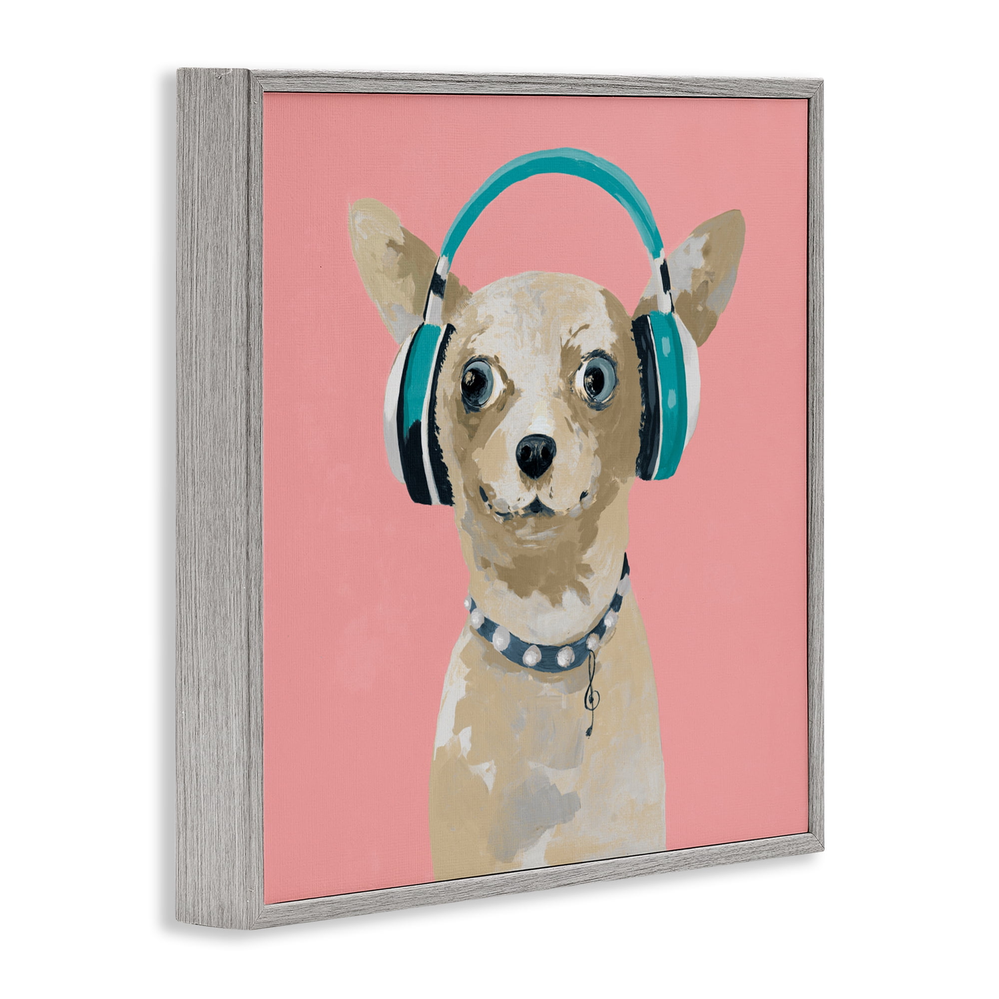 Stupell Industries Jammin' Pup on Pink Gray Framed Giclee Art, design by Lorenzo Collective