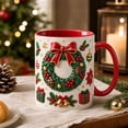 thumbnail image 2 of Novryn Christmas Coffee Mug, 2D Ceramic Cup With Raised Wreath Design for Coffee and Milk, 10 oz, Red, 2 of 7