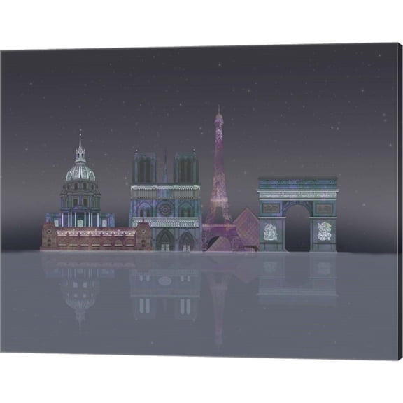 Great Art Now Paris Skyline Night Reflections by Fab Funky, Canvas Wall Art, 20W x 16H