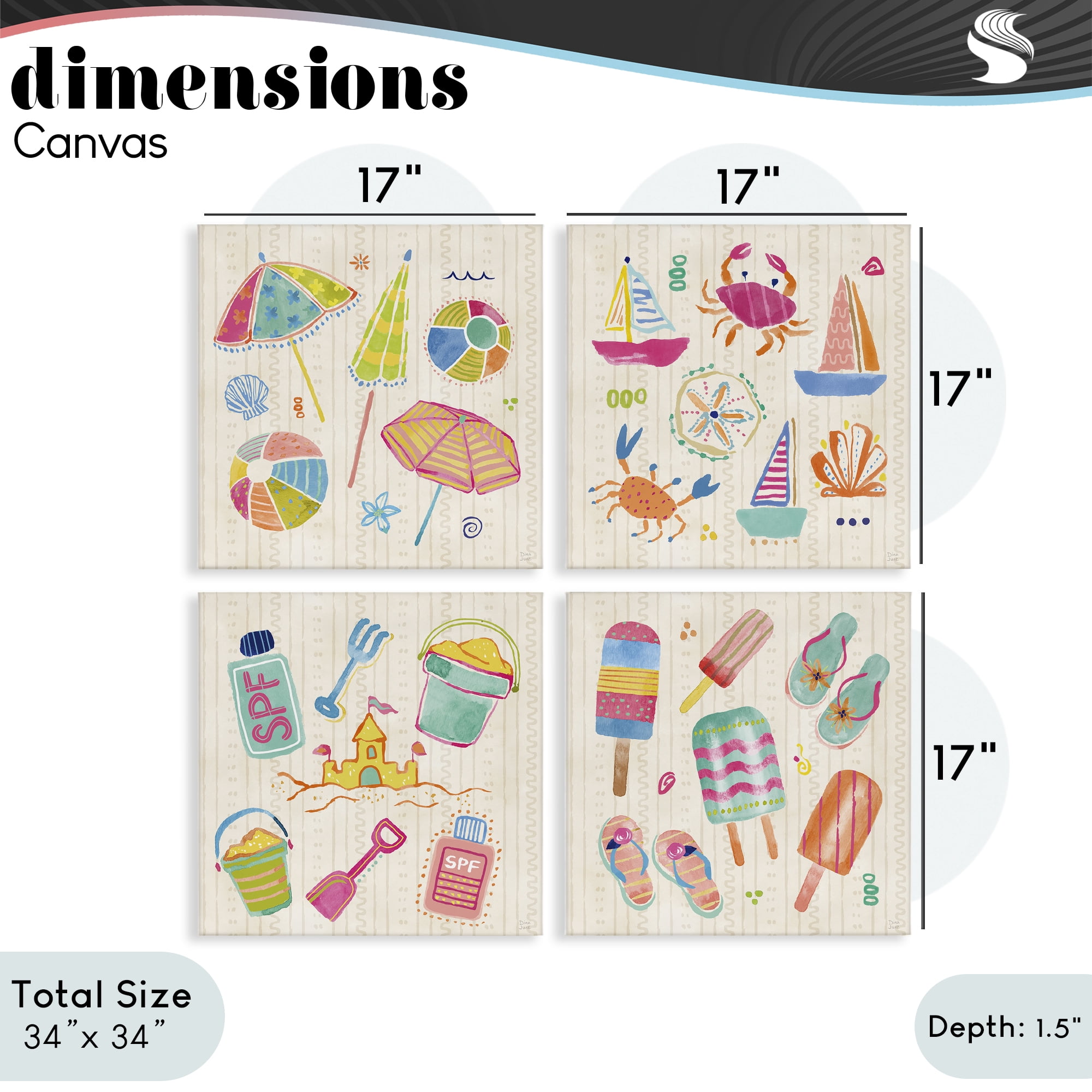Stupell Industries Beach & Boats Collection 4 Piece Canvas Wall Art Set, design by Dina June