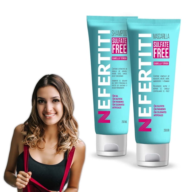 Kit Nefertiti Shampoo y Mascarilla Sulfa Free Sin Sal Sin Sulfatos Sin Parabenos para Cabello Teñido y Procesado, Ideal para Alaciado Permanente, Luces y Mechas, Cuidado Capilar Profesional