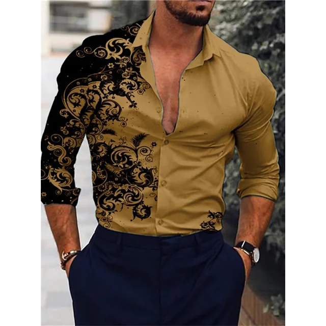 Camisa con estampado de calle informal para hombre nueva de , de lujo, a la moda, de alta calidad, con solapa y manga larga, talla grande