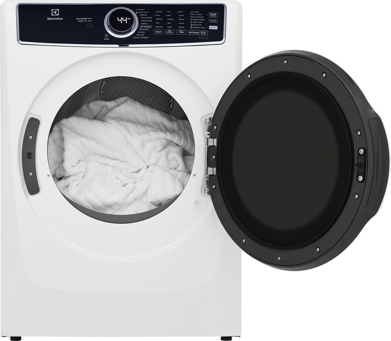 ELFE7637AW 27" Electric Front Load Dryer with 8 cu. ft. Capacity Balanced Dry Perfect Steam Option ENERGY STAR Certified and Luxury-Design Lighting in White