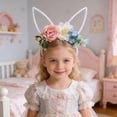 thumbnail image 4 of Diadema de corona de Pascua con orejas de conejo, diadema floral estilo bosque, accesorio para el cabello con flores artificiales. Diadema de plástico., 4 of 6