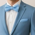 thumbnail image 7 of Laurant Bennet Mens Banded Bow Tie and Pocket Square Set | Solid Color | Pre Tied Classic Formal Bowties - Baby Blue, 7 of 7