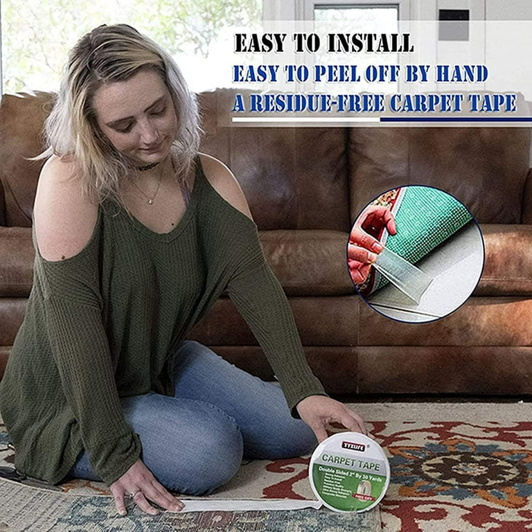 YYXLIFE Rug Tape Double Sided Carpet Tape Heavy Duty, 2 Inch x 30 Yards,  Carpet Adhesive Removable Multi-Purpose Tape Cloth for Area Rugs, Outdoor