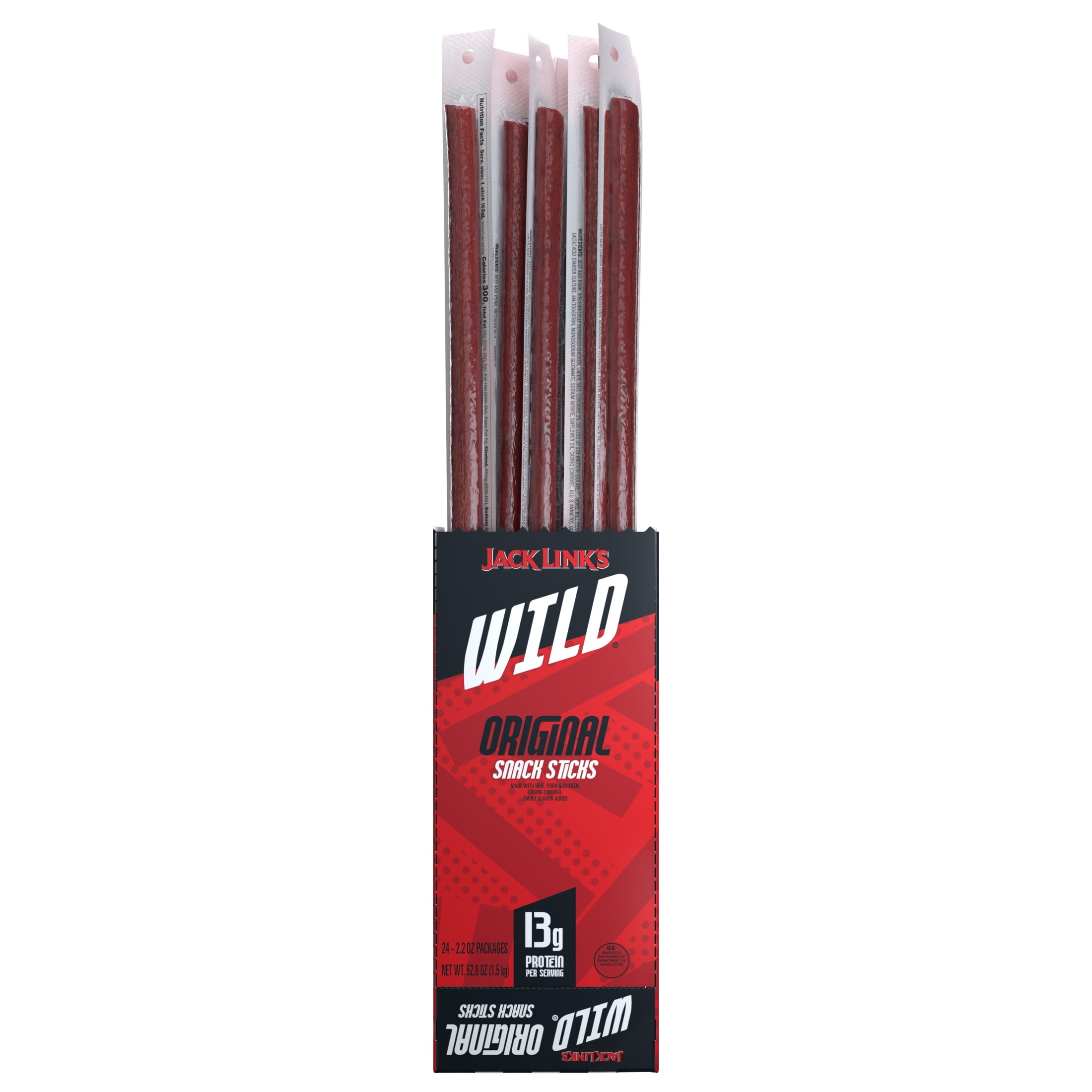 Jack Link's Wild Snack Sticks, Original, 2.2 Oz., 24 CT