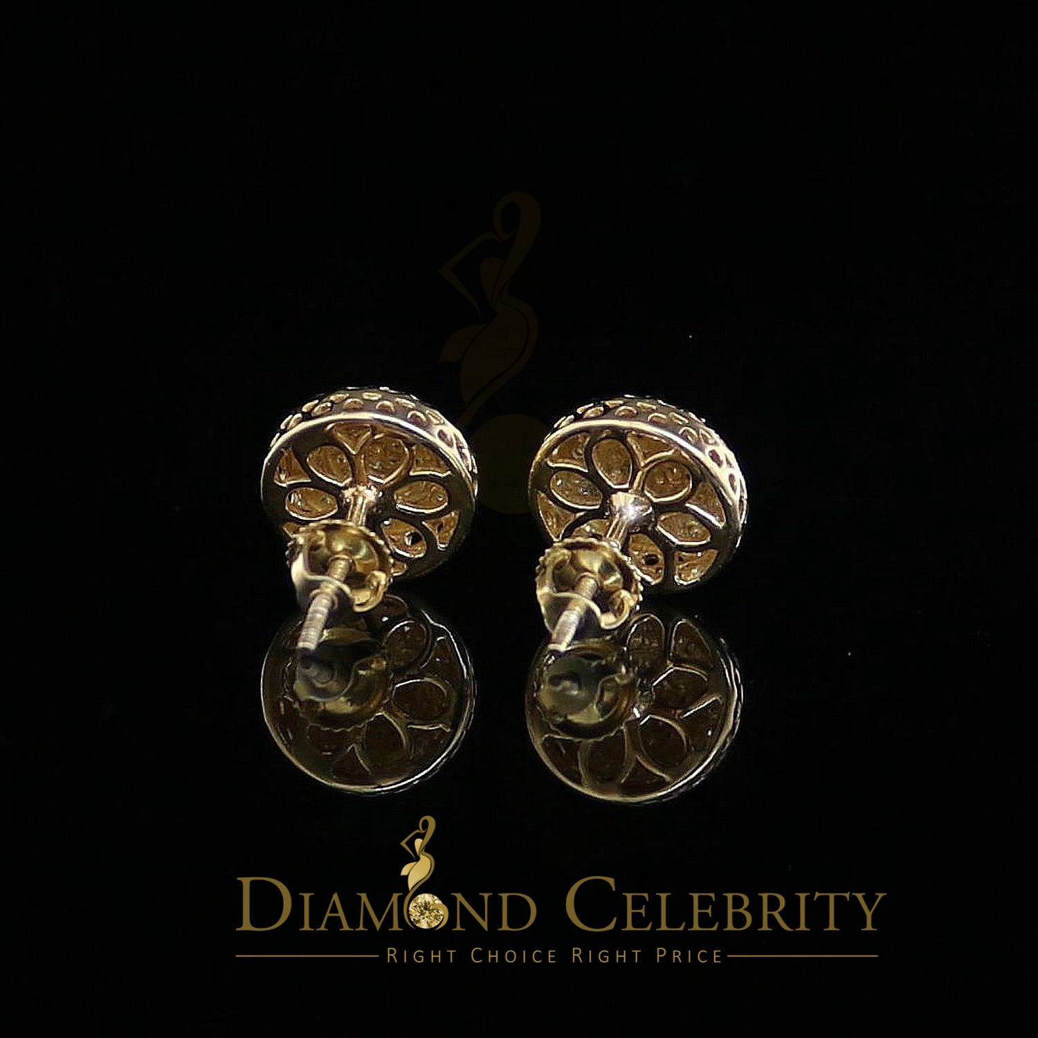 Diamond Celebrity's 925 Sterling Silver 0.20ct Diamond For Women's/ Men's Yellow Stud Round Earrings