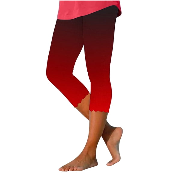 Admvng Womens Plus Size Gradient Capri Leggings High Waist Scalloped Hem Loungewear Cropped Pants