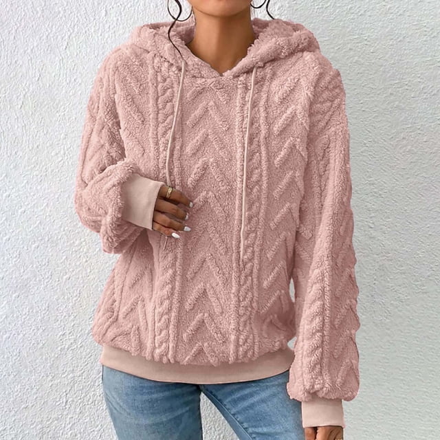 IMENGL Solid Plush Spliced Hooded Thickened Jacquard sweater coat Autumn Winter, Red XL, Size M-5XL
