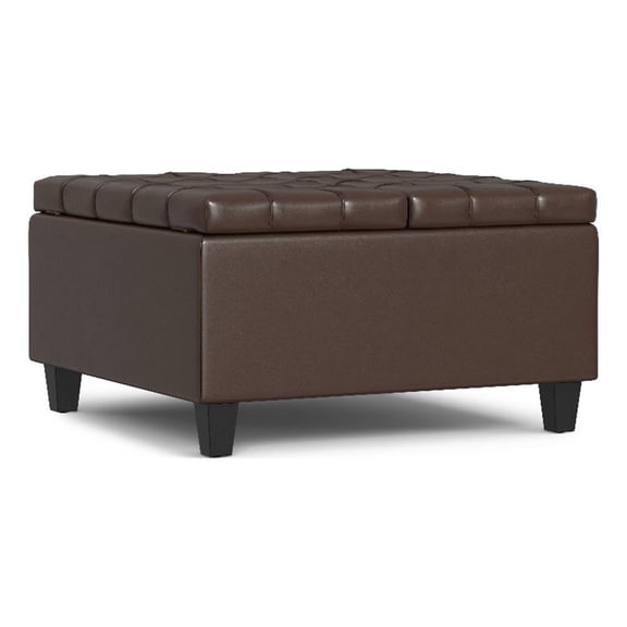 Pemberly Row Harrison Coffee Table Ottoman in Chocolate Brown Faux Leather