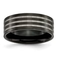 thumbnail image 1 of Titanium Polished 8mm Black IP-plated with Satin Stripes Band Ring 9 Size, 1 of 6