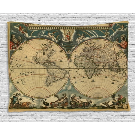 - Vintage Tapestry, Dated Old Map of Ancient World Historic Geography Theme Antique Grungy Design Print, Wall Hanging for Bedroom Living Room Dorm Decor, 60W X 40L Inches, Multicolor, by Ambesonne