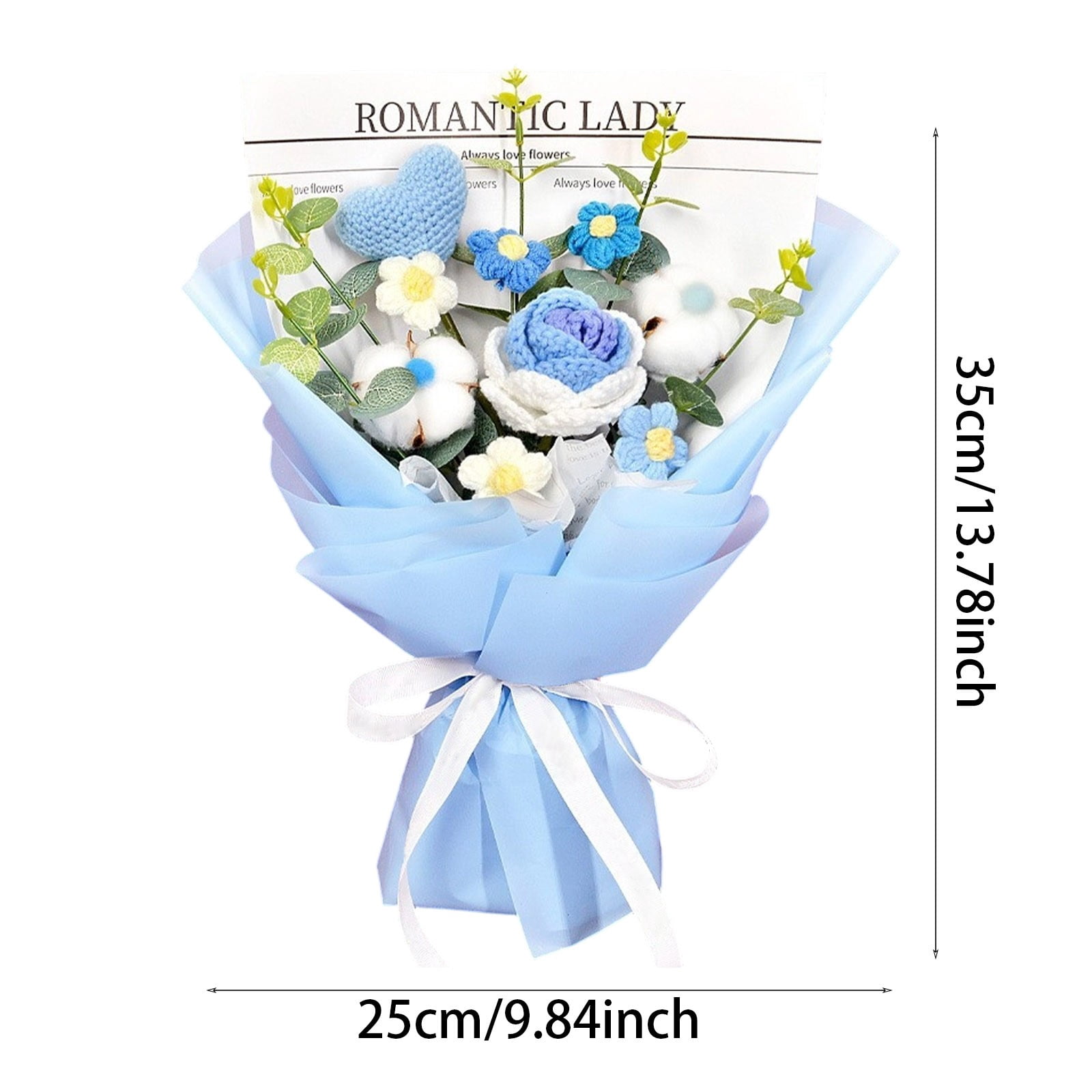 Knitted Flower Bouquet Handmade Tulip Rose Daisy Crochet Flowers, Gift for Mother's Day Graduation Birthday Teacher Appreciation Home Decor Artificial Bouquet