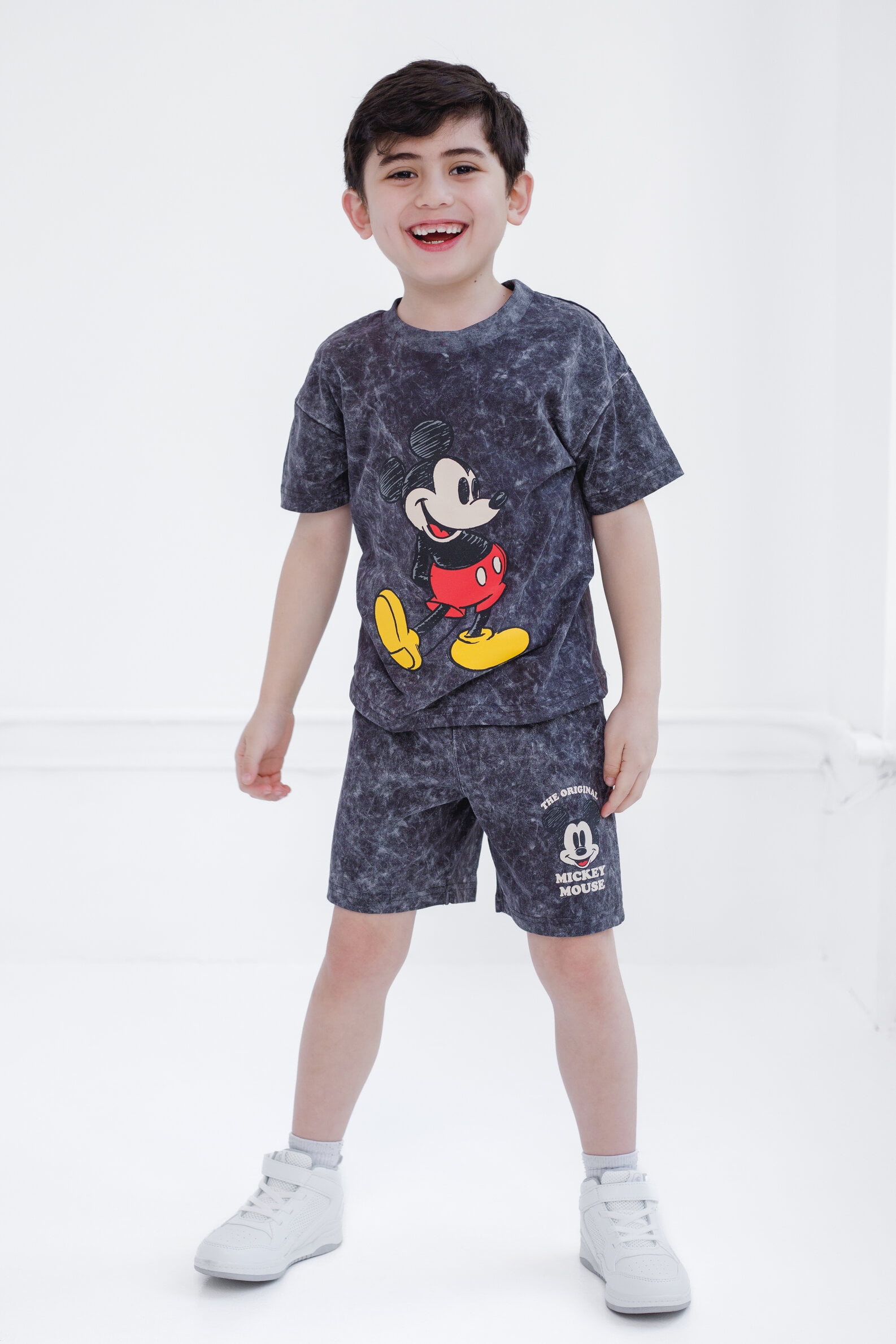 Disney Mickey Mouse Pluto Vintage Drop Shoulder T-Shirt and Shorts Outfit Set Toddler to Big Kid