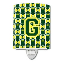 Caroline's Treasures CJ1075-GCNL Letter G Football Green and Yellow Ceramic Night Light, 6x4x3", multicolor