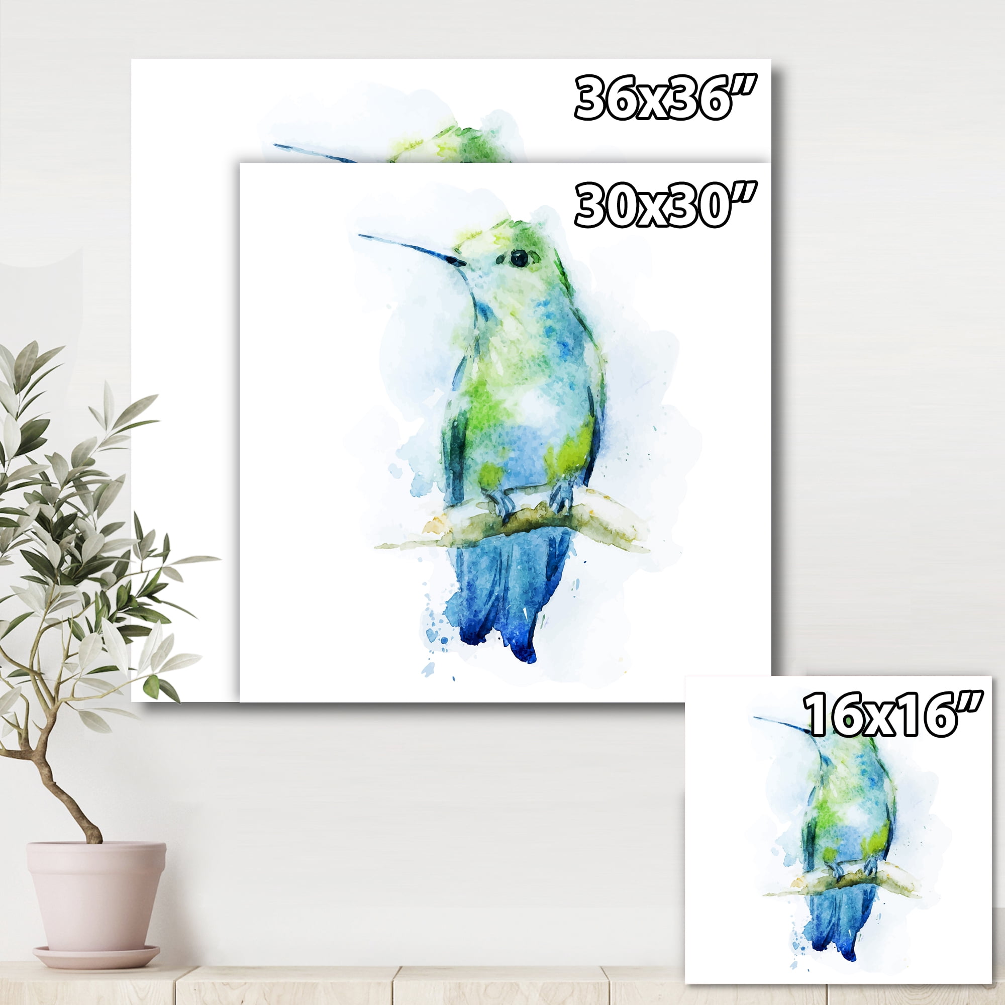 Colibri Bird On Branch 30 in x 30 in Painting Canvas Art Print, by Designart