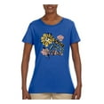 thumbnail image 2 of Wild Bobby Worship While You Wait Sunflower Pink and Yellow Inspirational/Christian Women Graphic Tee, Royal, Medium, 2 of 6