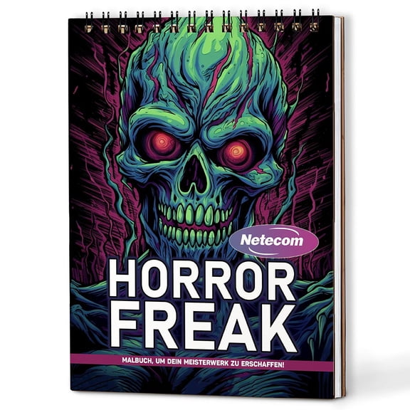 Netecom Horror Freak Coloring Book Spiral Bound For Adults, A5 Wooden Cover, 30 Macabre Coloring Pages of Haunted Scenes for Stress Relief and Relaxation