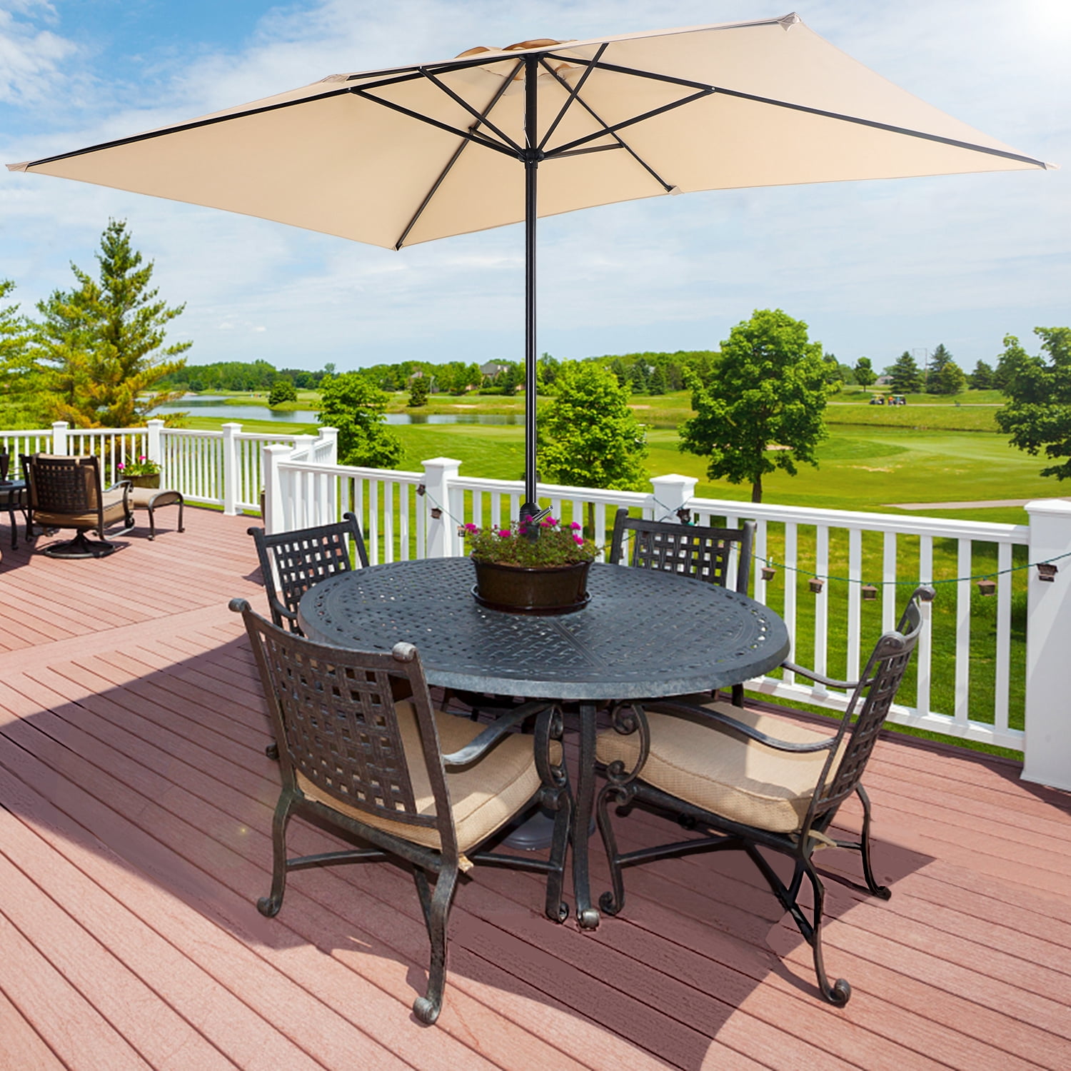 giantex 10ft patio umbrella 6 ribs Umbrella, Offset, with Strong Steel Pole and 8 Ribs, Blue Color, for Large Patio Areas : Patio, Lawn & Garden The convenient crank handle makes it easy to tilt Giantex 10 ft Offset Patio