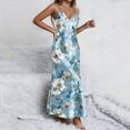 thumbnail image 5 of Maqroz Boho Dresses for Women Plus Size 2026 Casual A Line Spaghetti Strap V Neck Maxi Sundress Side Split Silk Floral Graphic Dresses Beach Vacation Clothes Multicolor L, 5 of 8