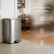 Innovaze 13 Gallon/50 Liter Trash Can, Stainless Steel Step on Garbage Can for Kitchen, Silver