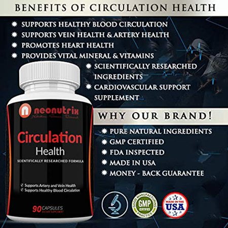 Blood Circulation Health Supplement for Vein Health & Artery Health - L-Arginine, Ginger Root, Hawthorn & Diosmin Cardiovascular Supplement - Natural ...