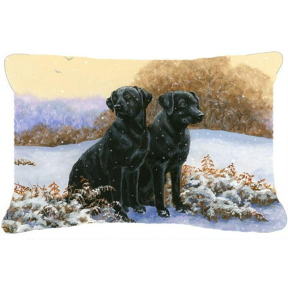 Black Labradors in the Snow Fabric Decorative Pillow