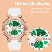 Findtime Ladies Sport Digital Watches Wrist Watch for Women with Waterproof Dual Time Date Luminous Back Light Week Alarm Stopwatch Count Down White Black Blue Green