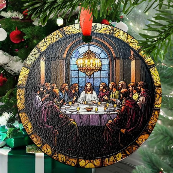 The Last Supper Stained Glass SunCatcher Jesus Christian Art Light Catcher Window Hanging Bible Verse Home Decoration Gifts Religious Decor, Stained Glass Ornament 2025, Holiday