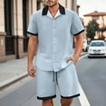 thumbnail image 2 of NAFUU Men's 2 Pieces Set Fashion Color Blocked Short Sleeved Shirt Shorts Mens Casual Loose Trendy Comfortable Suit Casual Daily Outfits, 2 of 5