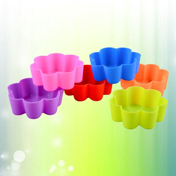 TAILTOSS 12Pcs Muffin Baking Cups Silicone Flower Shape Non-Stick Reusable Assorted Color 2.6X2.6X1In