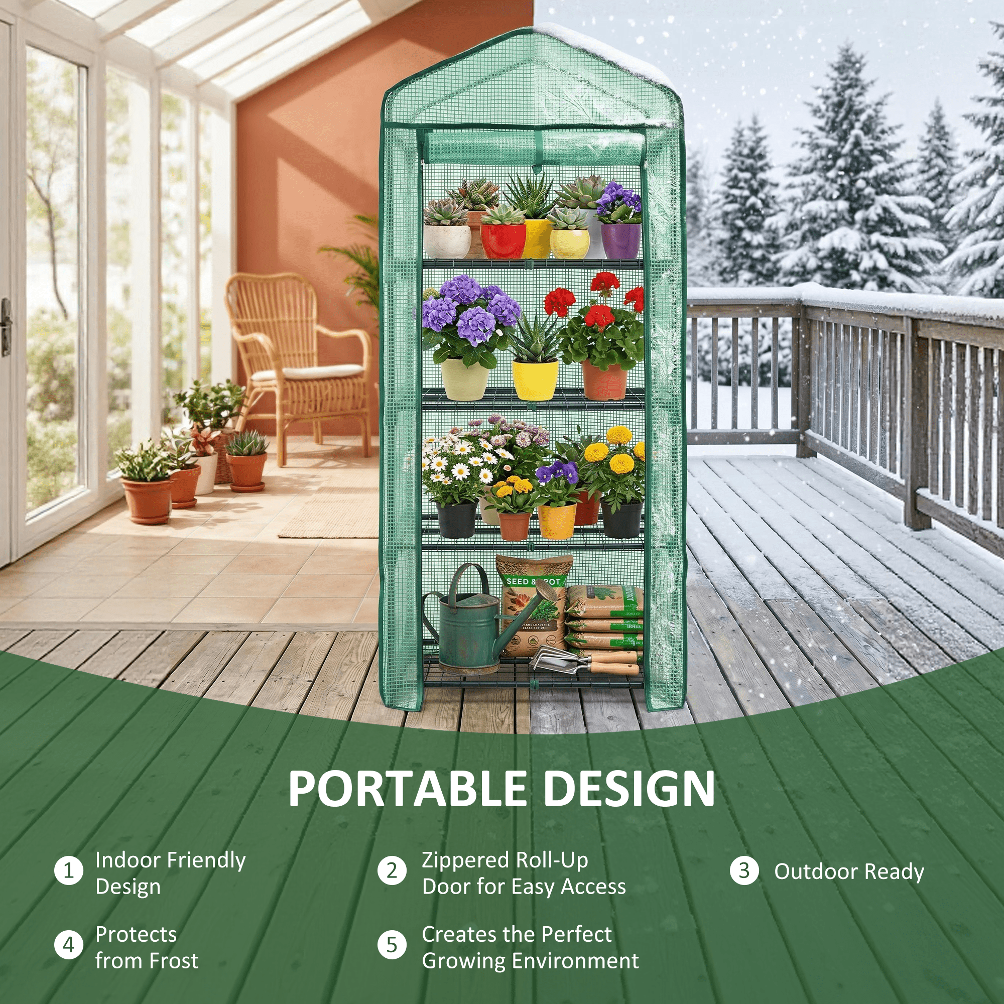 LIFERECORD 4 Tier Mini Greenhouse - Portable Greenhouse with PE Cover for Indoor or Outdoor, 27" x 19" x 65" Green House for Home, Green