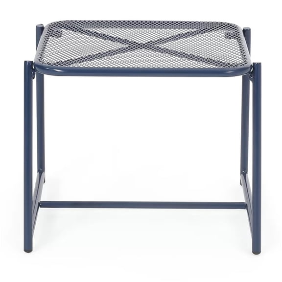 JERFIT Outdoor Side Table, 16 inch Round Metal End Table with Mesh Design, Navy Blue Accent Table for Patio, Garden, Poolside, Living Room