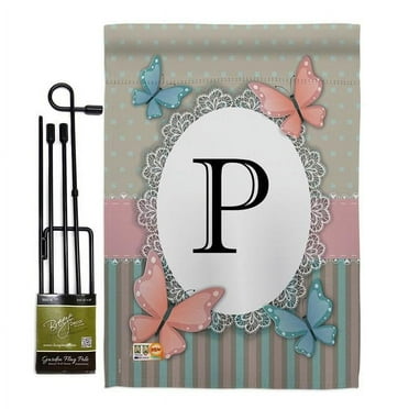 Breeze Decor BD-BG-GS-130146-IP-BO-D-US14-BD 13 x 18.5 in. Butterflies P Initial Garden Friends Bugs & Frogs Impressions Decorative Vertical Double Sided Flag Set with Banner Pole