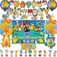 thumbnail image 4 of Decoración de fiesta de cumpleaños de Pokémon, vajilla desechable con temática de Pikachu, juego de globos de papel de aluminio, suministros para fiestas de niños, 4 of 5